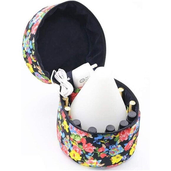Zippered 10 Bottle Essential Oil & Diffuser Carrying Case Bag Tote Floral Round - Picture 8 of 8